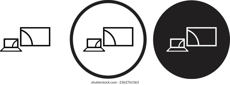 extend screen icon black outline for web site design 
and mobile dark mode apps 
Vector illustration on a white background