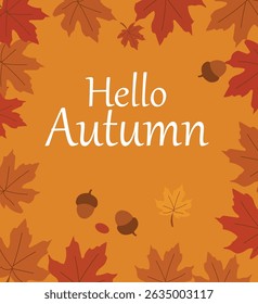 Extend your autumn greetings with this delightful set of "Hello Autumn" vector card designs.   designs showcase charming elements like pumpkins, falling leaves, steaming mugs, and cozy sweaters