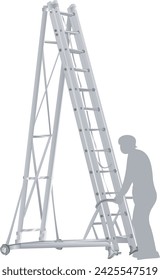 Extendable ladder on chassis with wheels for transport

