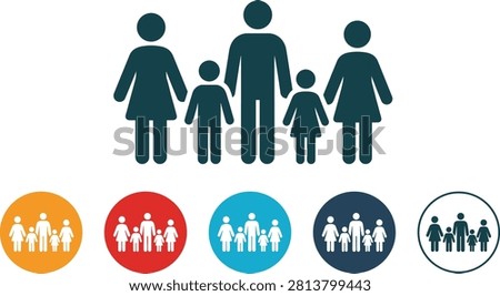 Extended big family icon set with parents grandparents and children in flat circular web buttons