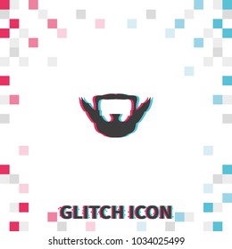 Extended goatee style. Beard and mustache  glitch effect vector icon.