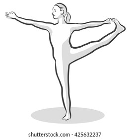 Extended Hand to Big Toe Utthita Hasta Padangustasana Yoga Pose, Free Hand drawn vector halftone Sketch