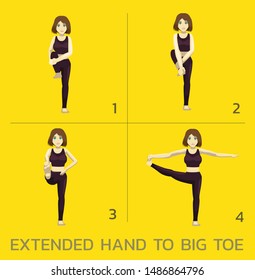 Extended Hand to Big Toe Yoga Manga Tutorial How Cartoon Vector Illustration