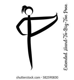 Extended Hand-To-Big-Toe Pose, Utthita Hasta Padangustasana. Yoga Position. Silhouette Illustration. Vector graphic design. logo element for spa center, studio, poster. Yoga retreat. Black. Isolated.