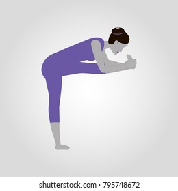 Extended Hand-to-Big-Toe Pose yoga pose or utthita, padangushthasana, padangusthasana, padangustasana isolated flat vector icon