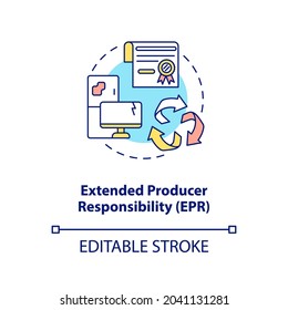 Extended producer responsibility concept icon. E-waste reduction initiative idea thin line illustration. Post-consumer products disposal. Vector isolated outline RGB color drawing. Editable stroke