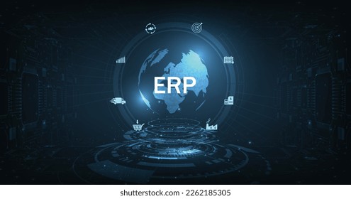 Extended Producer Responsibility (EPR)concept design.Enterprise Resource Planning Business und modernes Technologiekonzept auf dunkelblauem Hintergrund.