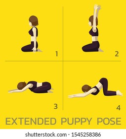 Extended Puppy Pose Yoga Manga Tutorial How Cartoon Vector Illustration