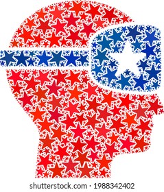 Collage de realidad extendida de estrellas en tamaños variables y tonos de color. La ilustración de la realidad ampliada utiliza los colores oficiales norteamericanos azul y rojo de los partidos políticos demócrata y republicano,