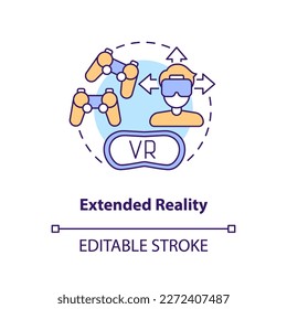 Extended reality concept icon. Spatial computing integration. Metaverse technology abstract idea thin line illustration. Isolated outline drawing. Editable stroke. Arial, Myriad Pro-Bold fonts used