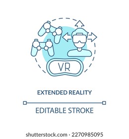 Extended reality turquoise concept icon. Spatial computing. Metaverse technology abstract idea thin line illustration. Isolated outline drawing. Editable stroke. Arial, Myriad Pro-Bold fonts used