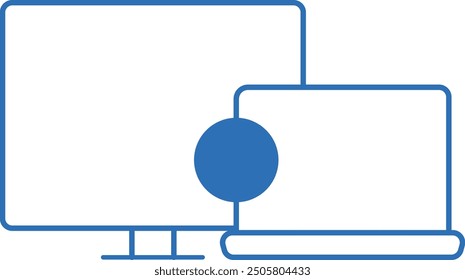 Extended screen on computer monitor, editable line vector icon illustration