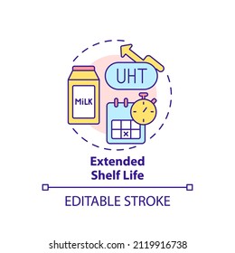 Extended shelf life concept icon. Ultra pasteurization. Advantages of UHT milk abstract idea thin line illustration. Isolated outline drawing. Editable stroke. Arial, Myriad Pro-Bold fonts used