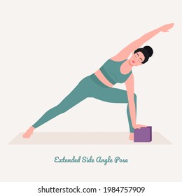 Extended Side Angle Yoga pose. Young woman practicing yoga  exercise. Woman workout fitness, aerobic and exercises. Vector Illustration.