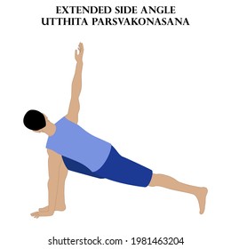 Extended side angle yoga workout. Utthita Parsvakonasana. Man doing yoga illustration on the white background. Vector illustration