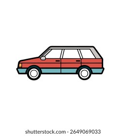 Extended Station Wagon Car Colorful Vector - red car isolated on white	