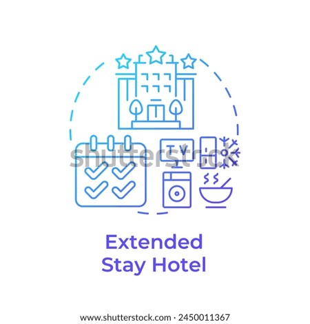 Extended stay hotel blue gradient concept icon. Long term accommodation. Travel trend. Hotel booking. Round shape line illustration. Abstract idea. Graphic design. Easy to use in blog post