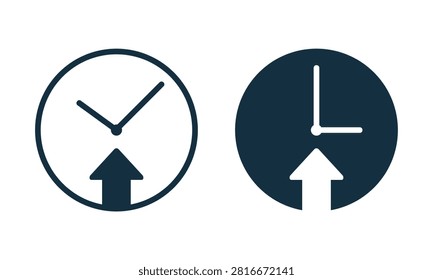 Extended Time Icon. Clock with Rising Arrow Symbol. Vector Illustration