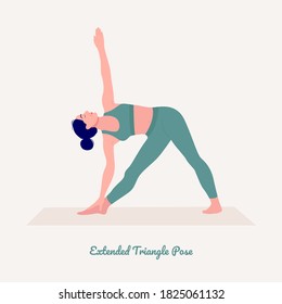 Extended Triangle Pose. Young woman practicing Yoga pose. Woman workout fitness, aerobic and exercises. Vector Illustration.