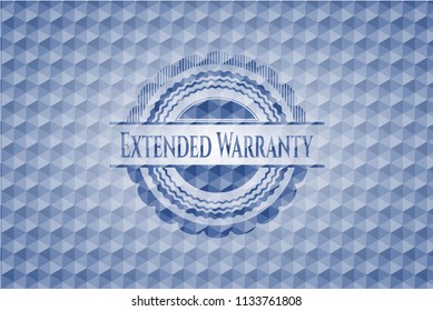 Extended Warranty blue badge with geometric pattern background.