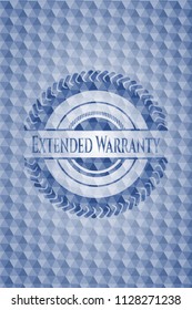 Extended Warranty blue emblem with geometric pattern background.