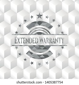 Extended Warranty grey emblem. Retro with geometric cube white background