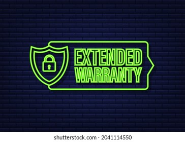 Extended warranty label or sticker. Badge, icon, stamp. Neon icon. Vector illustration.