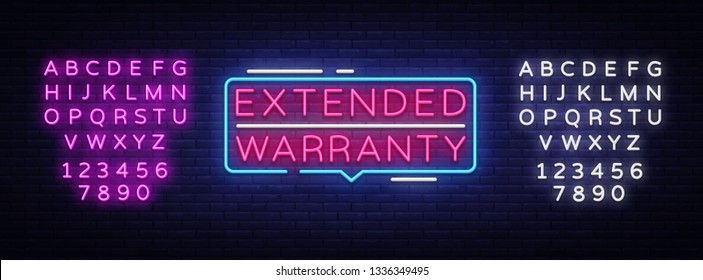 Extended Warranty neon sign vector. Extended Warranty template neon text, light banner, neon signboard, nightly bright advertising, light inscription. Vector. Editing text neon sign