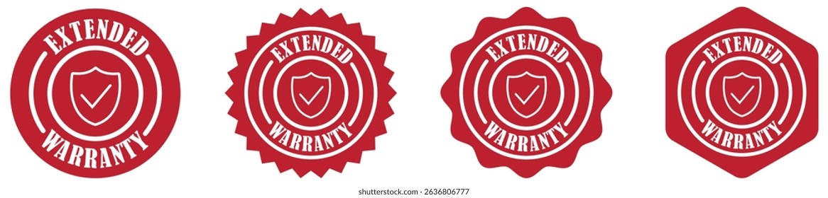 Extended warranty rubber stamp collection set on white background. Warranty badge symbol with checkmark. Seal of extended warranty protection. Certified emblem for warranty service. Vector