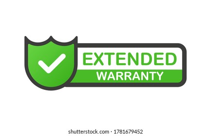 Extended warranty shield sticker icon isolated on white background. Green banner. Vector illustration