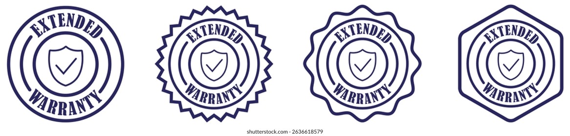 Extended warranty symbol collection set on white background. Professional seal for extended cover. Official warranty label design set. Warranty badge symbol with checkmark. Vector illustration