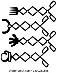 Extending arm joke prop set stencil black, vector illustration, horizontal, over white, isolated