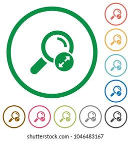 Extending search results flat color icons in round outlines on white background