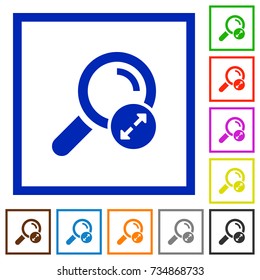 Extending search results flat color icons in square frames on white background