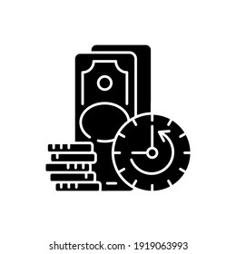 Extension black glyph icon. Skipping certain immediate payments. Increasing original maturity loan date. Additional facility to loan. Silhouette symbol on white space. Vector isolated illustration