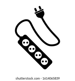 Extension cord black and white vector icon.