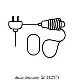 Extension cord coiled beside power drill clean line scene Vector illustration