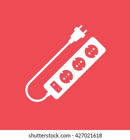 Extension Cord Icon On Red Background