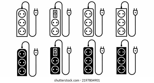 extension cord icon set with different shape isolated on white background
