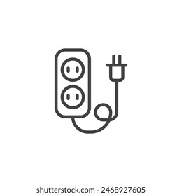 Icono de línea de cable de extensión. signo de estilo lineal para concepto móvil y Diseño web. Cable de extensión con Vector de contorno de salida. Símbolo de la tira del poder, ilustración del logotipo. Vector gráfico