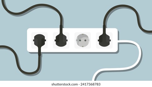 Extension cord with one free socket illustration. Electricity, connection, wires, insulation, safety. Vector icon for business and advertising