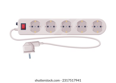 Cable de extensión o extensor de alimentación con enchufe y cable de alimentación como equipo de corriente eléctrica con iluminación de vectores de conector de puerto