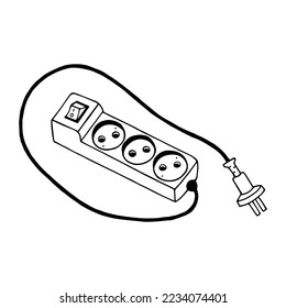 Extension cord, sockets. Vector stock illustration eps10. Outline, isolate on white background. Hand drawn.