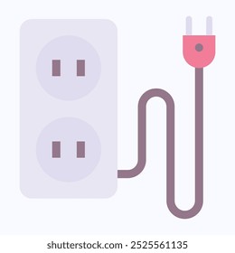 Extension Cord Symbol, Extension Cable Vector Icon, Plug, Flat Style Isolated Vector Icon.