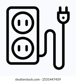 Extension Cord Symbol, Extension Cable Vector Icon, Plug, Isolated Lineal Vector Icon.