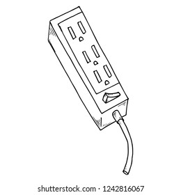 Extension cord. Vector illustration of an electrical extension cord. Hand drawn extension.