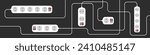Extension cords vector icon set. Multi-socket adapter. Many connectors for electrical appliances. Icons of braided cables of electrical extension cords. White extension cord background.