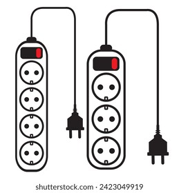 Extension lead 3 and 4 way power strip with switch on a white background