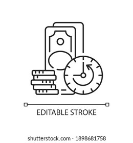 Extension linear icon. Skipping certain immediate payments. Additional facility to loan. Thin line customizable illustration. Contour symbol. Vector isolated outline drawing. Editable stroke