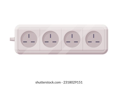 Socket de extensión con cable de alimentación como equipo de corriente eléctrica con iluminación vectorial del conector de puerto